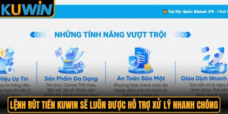 Lệnh rút tiền KUWIN sẽ luôn được hỗ trợ xử lý nhanh chóng